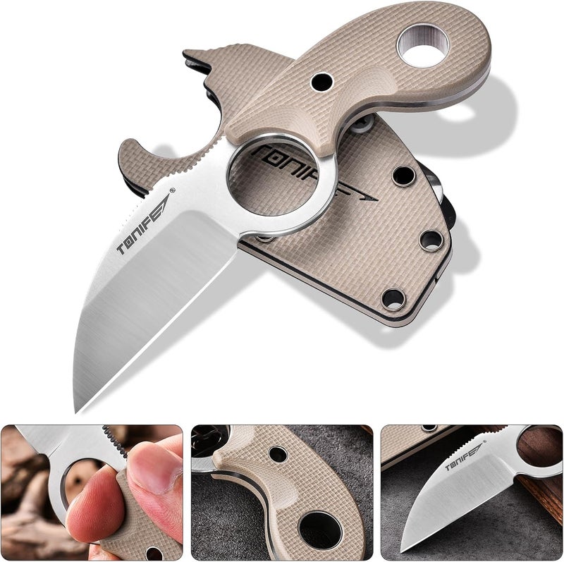 TONIFE Small Fixed Blade Knife Full Tang EDC Camping with Sheath Lanyard and Clip, Blade Length 2.17",2.5 oz.with Sheath (Warm Sand - Satin) - Image 2